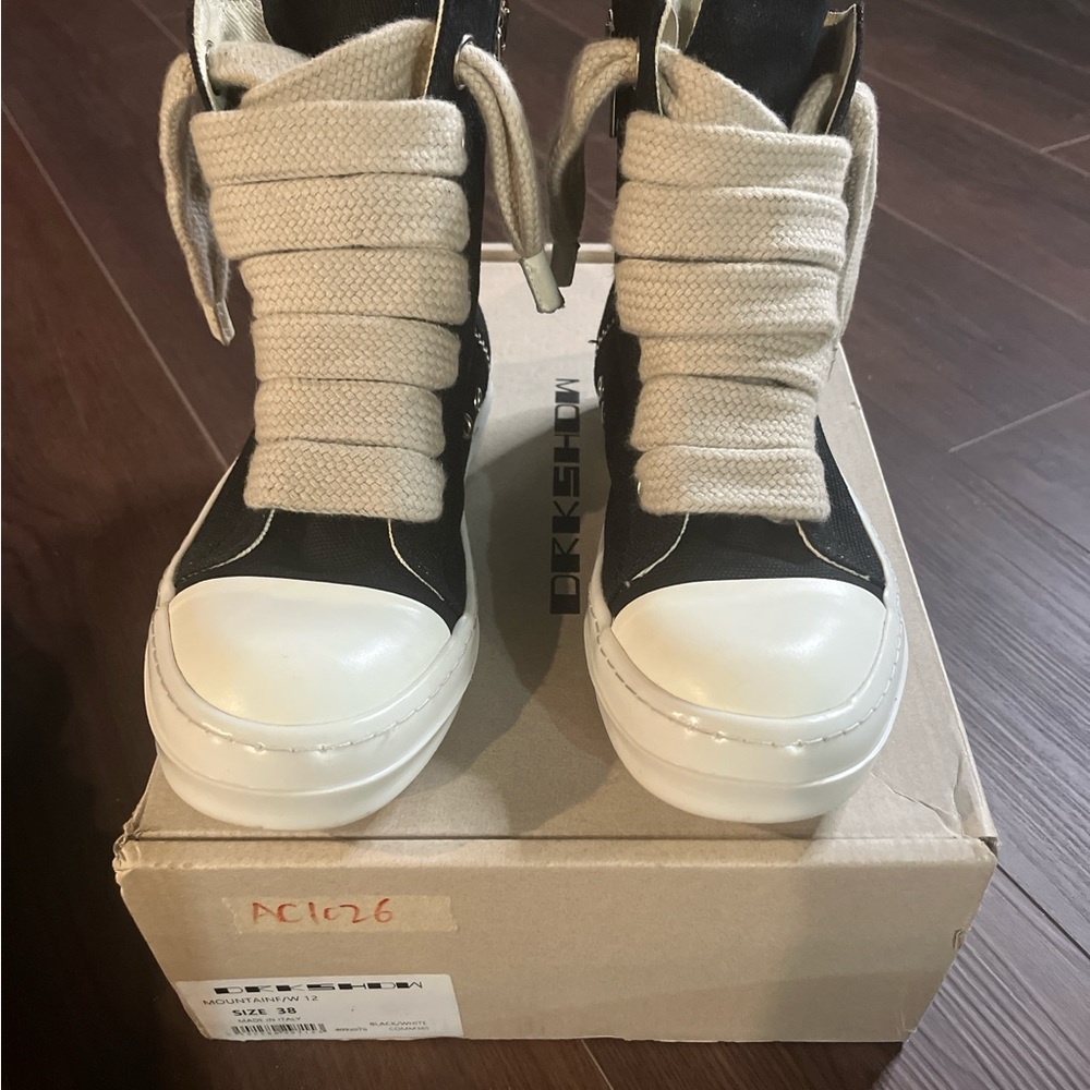 Rick Owens Black and White High-Top Sneakers